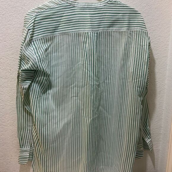Vince Pencil Stripe Cotton & Silk Tunic In Malachite Popover Tunic Sheer XS - Picture 7 of 15